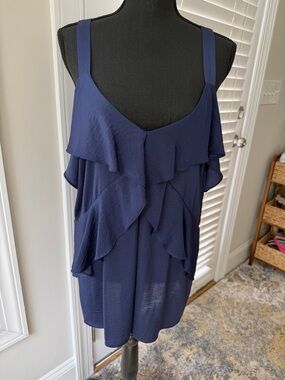 Michael Kors Navy Ruffle Sleeveless V-Neck Blouse